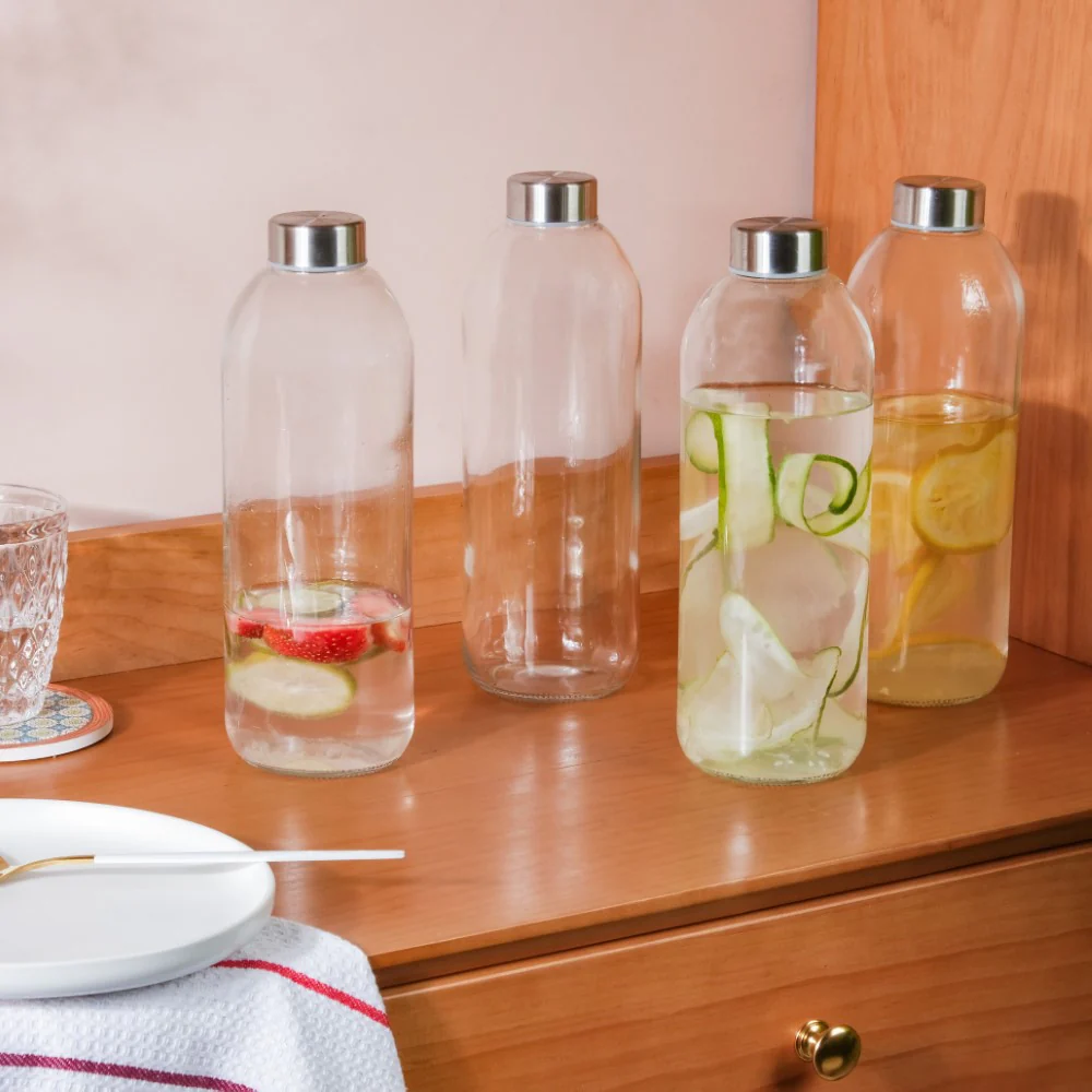 Borosilicate Glass Water Bottle Set Of 4 1 L - Image 4