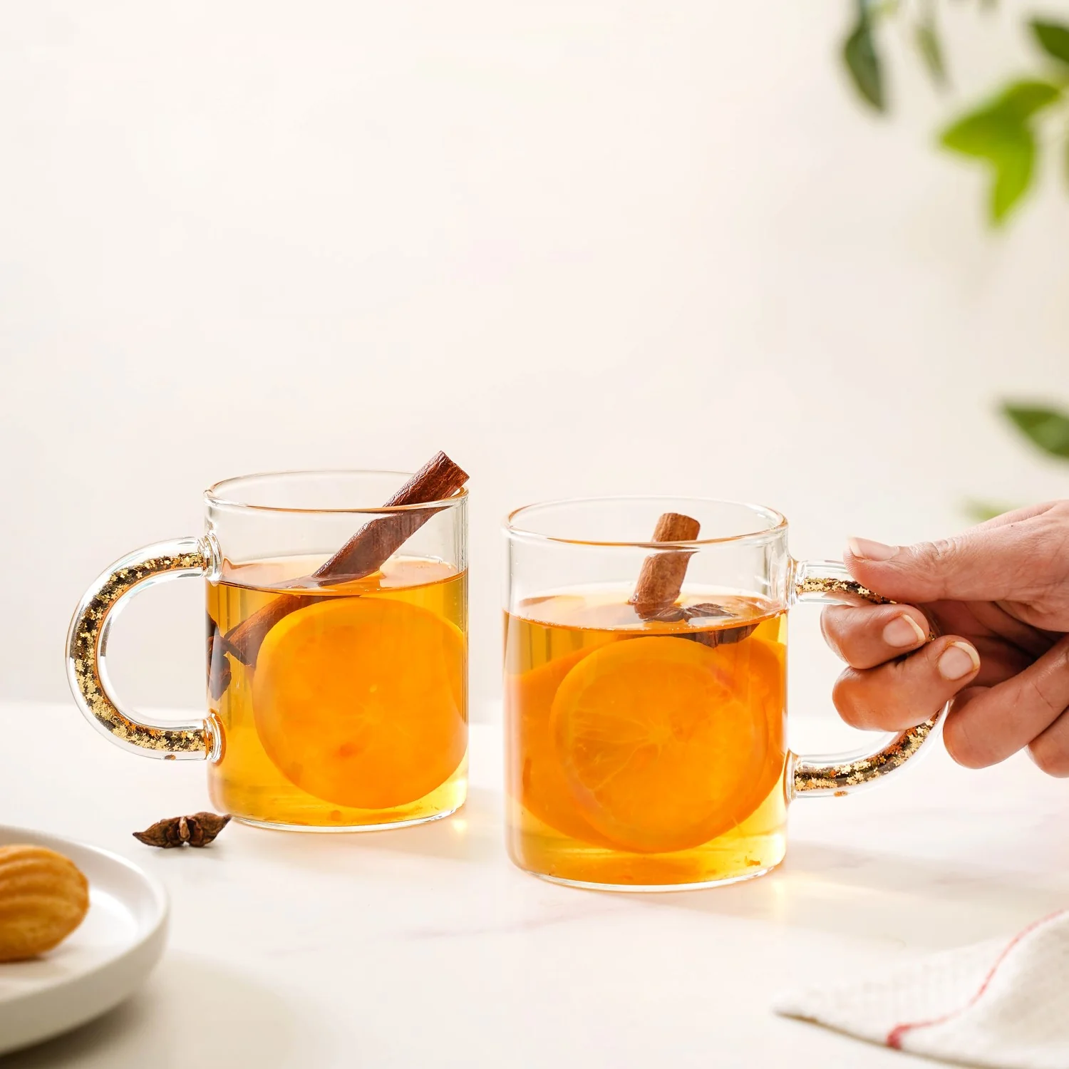 Gold Sparkle Handle Glass Coffee Mug Set Of 2 425ml - Image 3