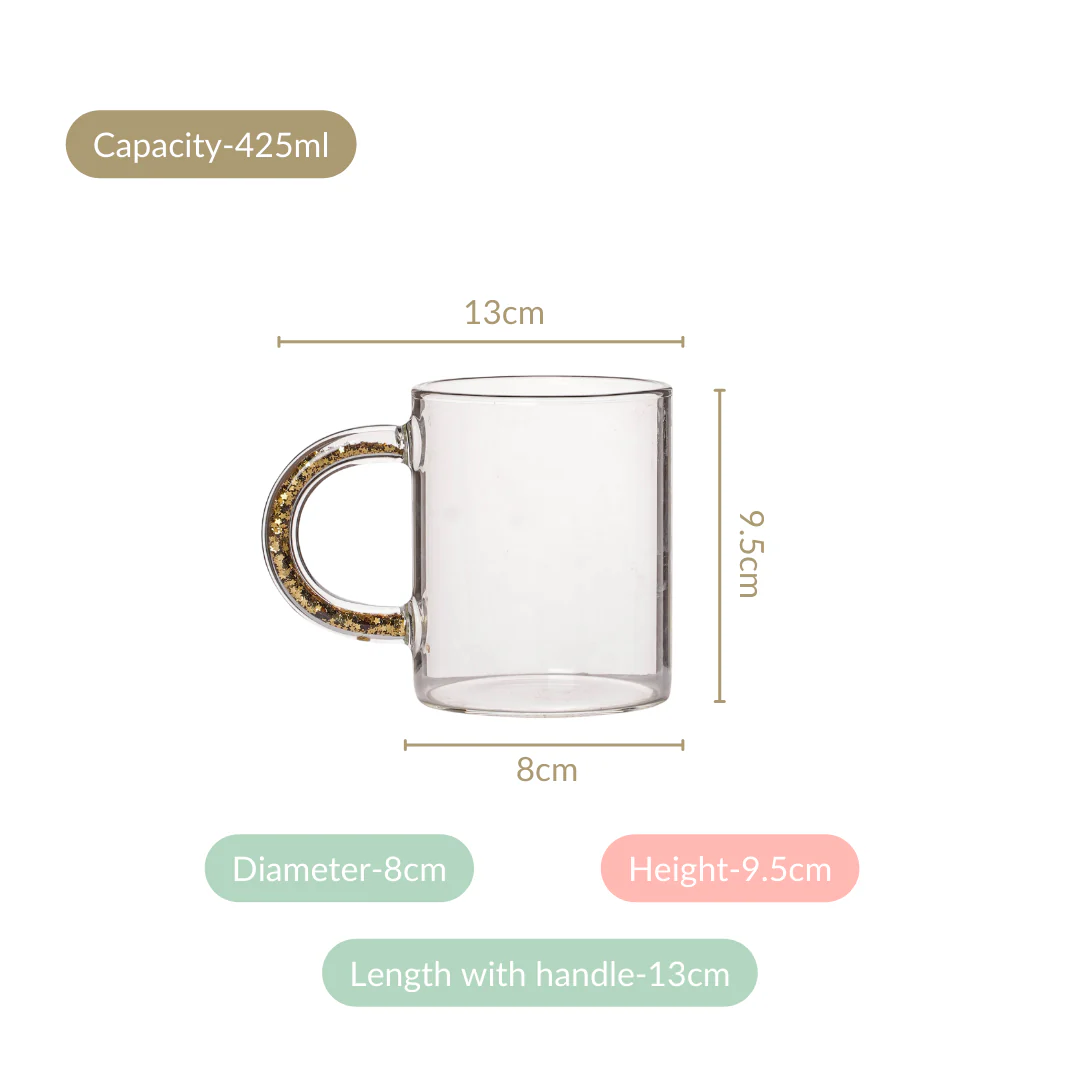 Gold Sparkle Handle Glass Coffee Mug Set Of 2 425ml - Image 5