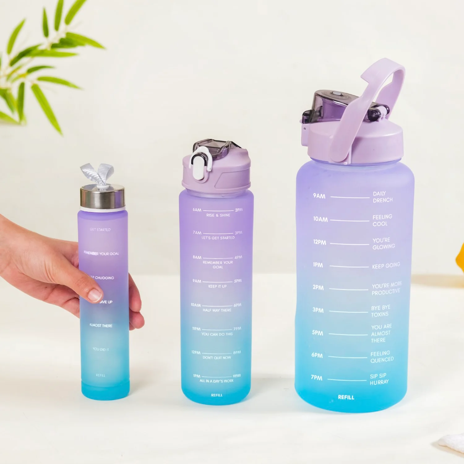 Gym Motivational Water Bottle Set Of 3 Lavender Blue - Image 3