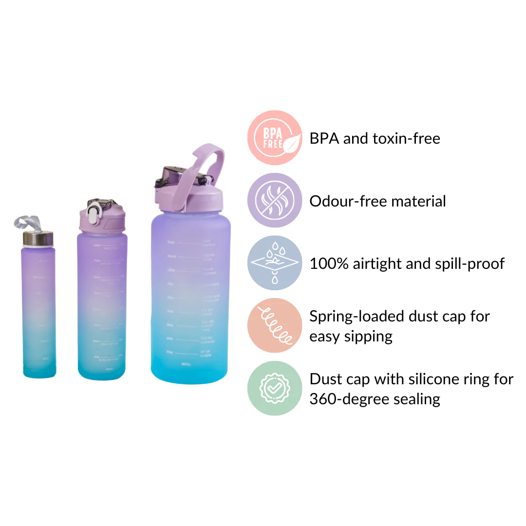 Gym Motivational Water Bottle Set Of 3 Lavender Blue - Image 5