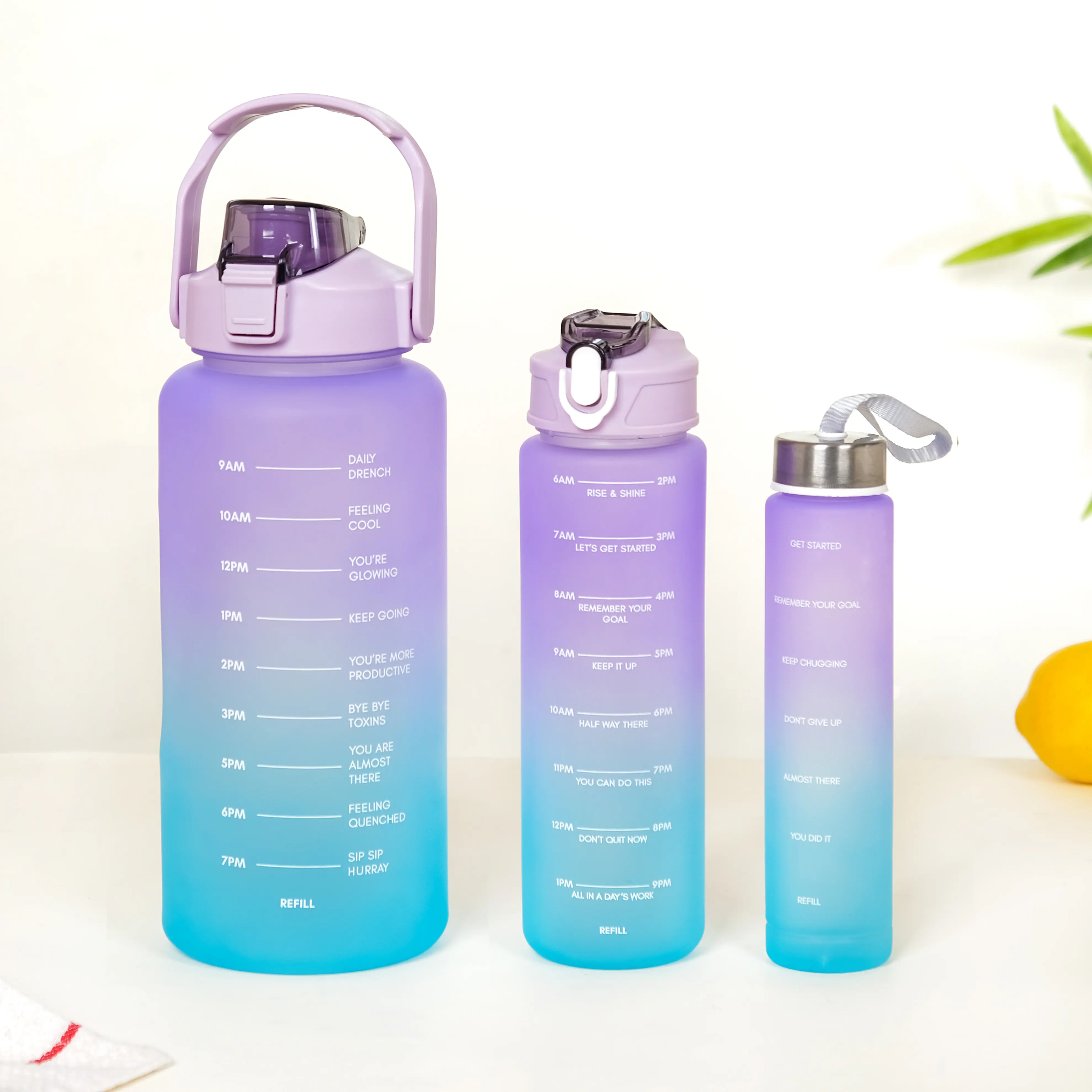 Gym Motivational Water Bottle Set Of 3 Lavender Blue - Image 8