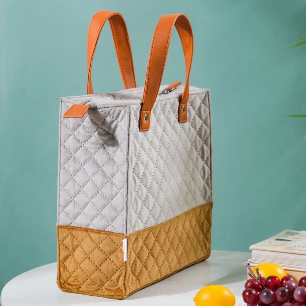 Luxe Velvet Lunch Bag Grey And Brown - Image 11