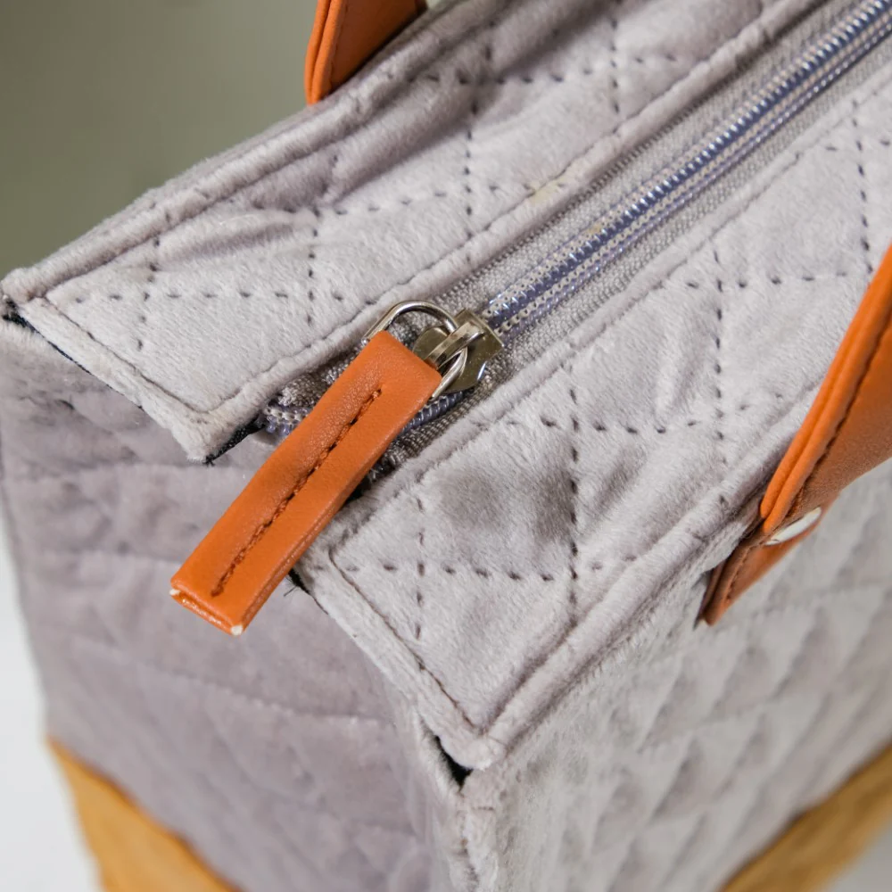 Luxe Velvet Lunch Bag Grey And Brown - Image 14