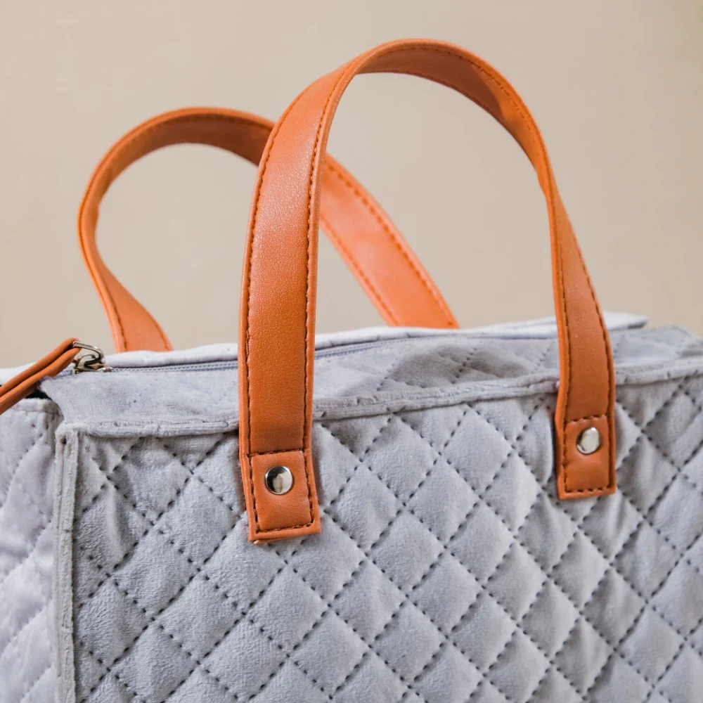 Luxe Velvet Lunch Bag Grey And Pink - Image 8