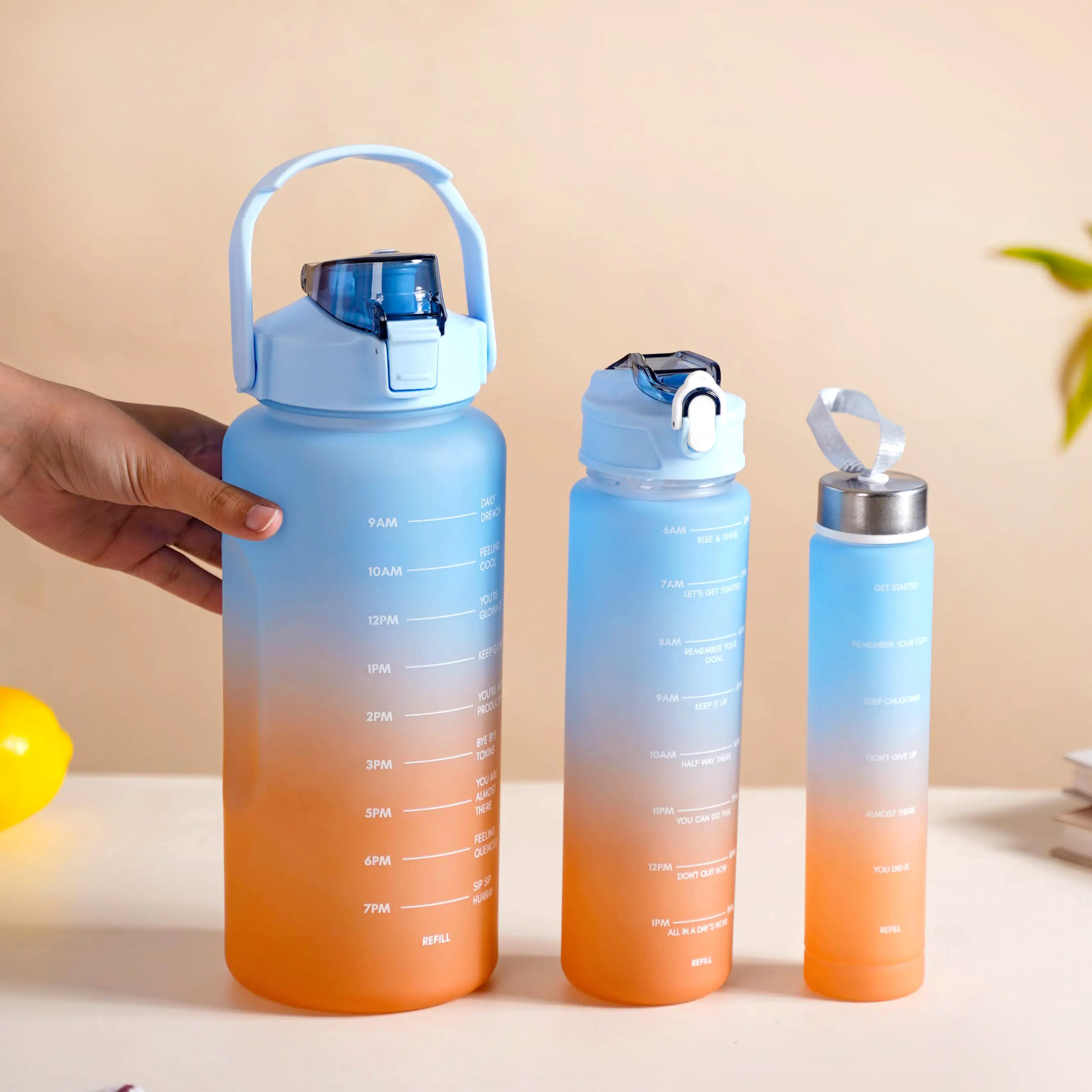 Motivational Water Bottles Set of 3 Blue Orange - Image 3