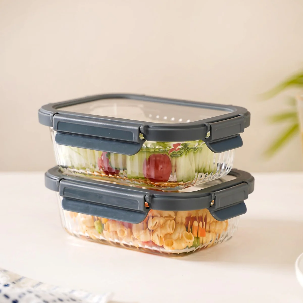 Rectangle Glass Lock Box Set Of 2 Fluted 640ml - Image 3