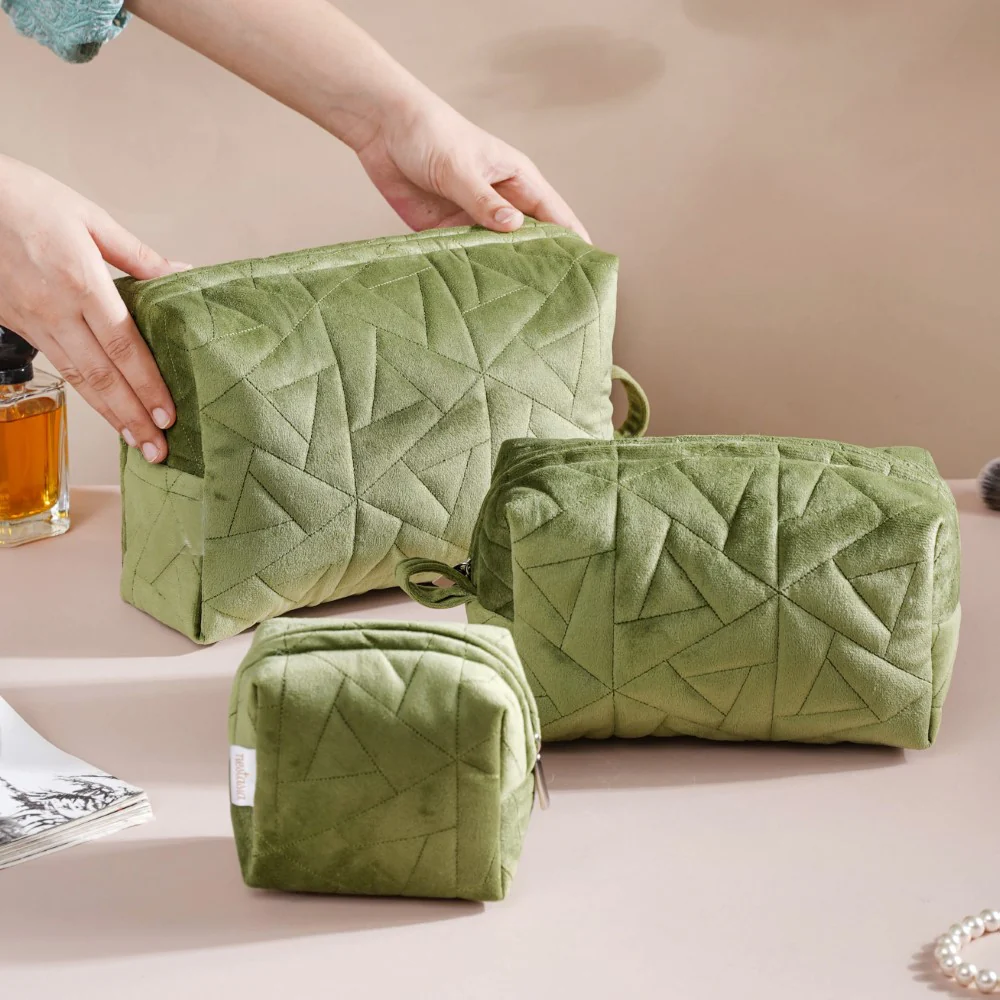 Sage Green Cosmetic Bag Set Of 3 - Image 3