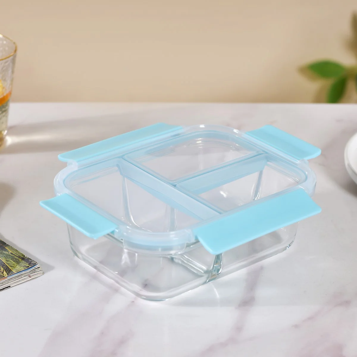 Sealed Three Compartment Glass Container Lunchbox 1000ml - Image 3