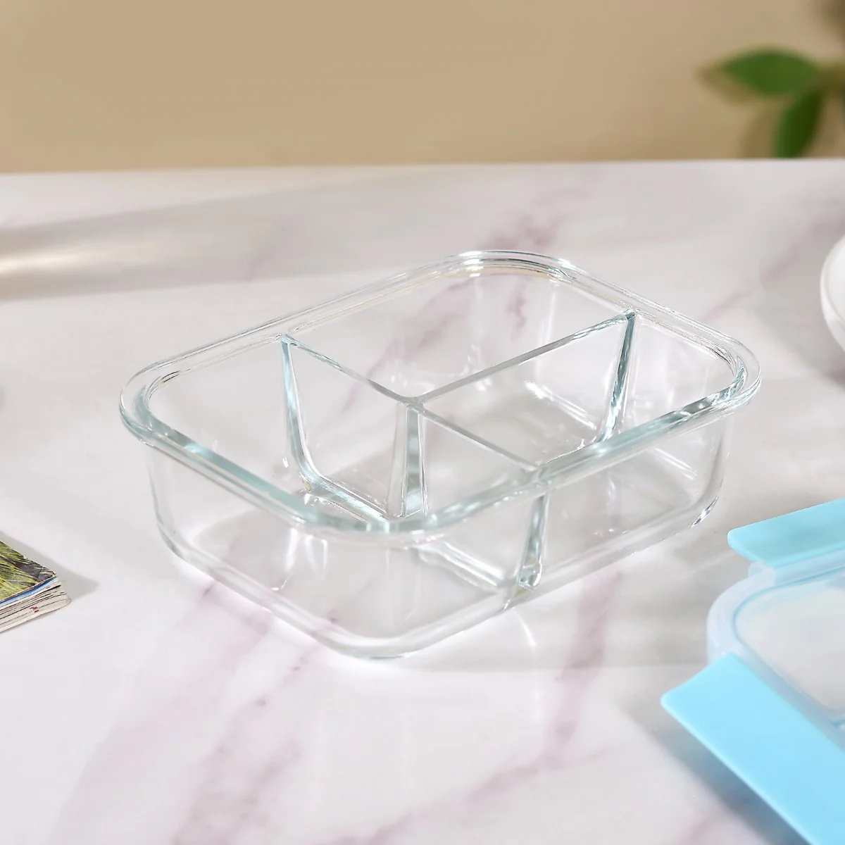 Sealed Three Compartment Glass Container Lunchbox 1000ml - Image 4