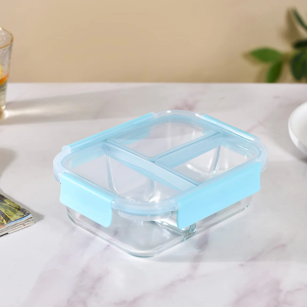 Sealed Three Compartment Glass Container Lunchbox 1000ml - Image 9