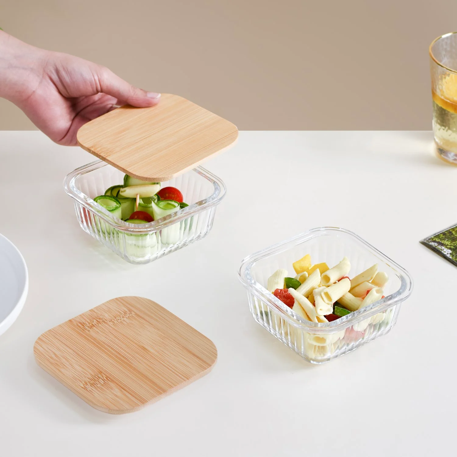 Set Of 2 Glass Tiffin Box With Bamboo Lid 300ml - Image 4