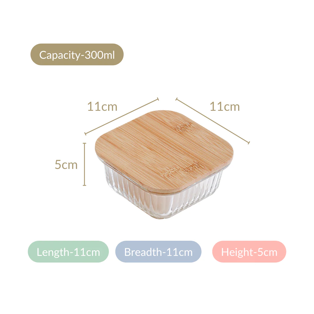 Set Of 2 Glass Tiffin Box With Bamboo Lid 300ml - Image 5