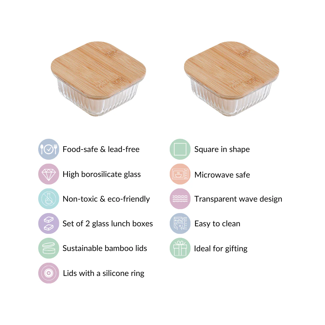 Set Of 2 Glass Tiffin Box With Bamboo Lid 300ml - Image 7