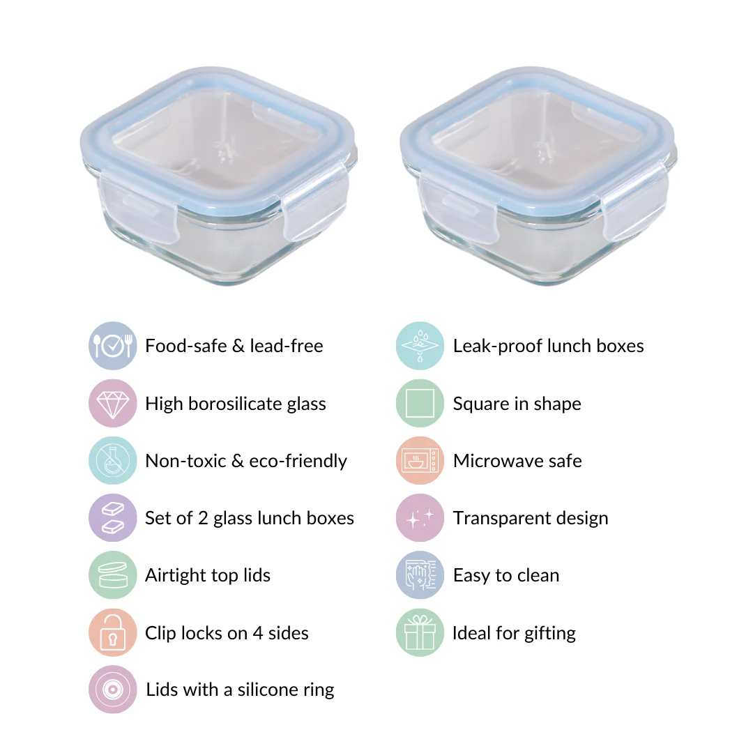 Set Of 2 Leakproof Glass Food Container With Lid 300ml - Image 4