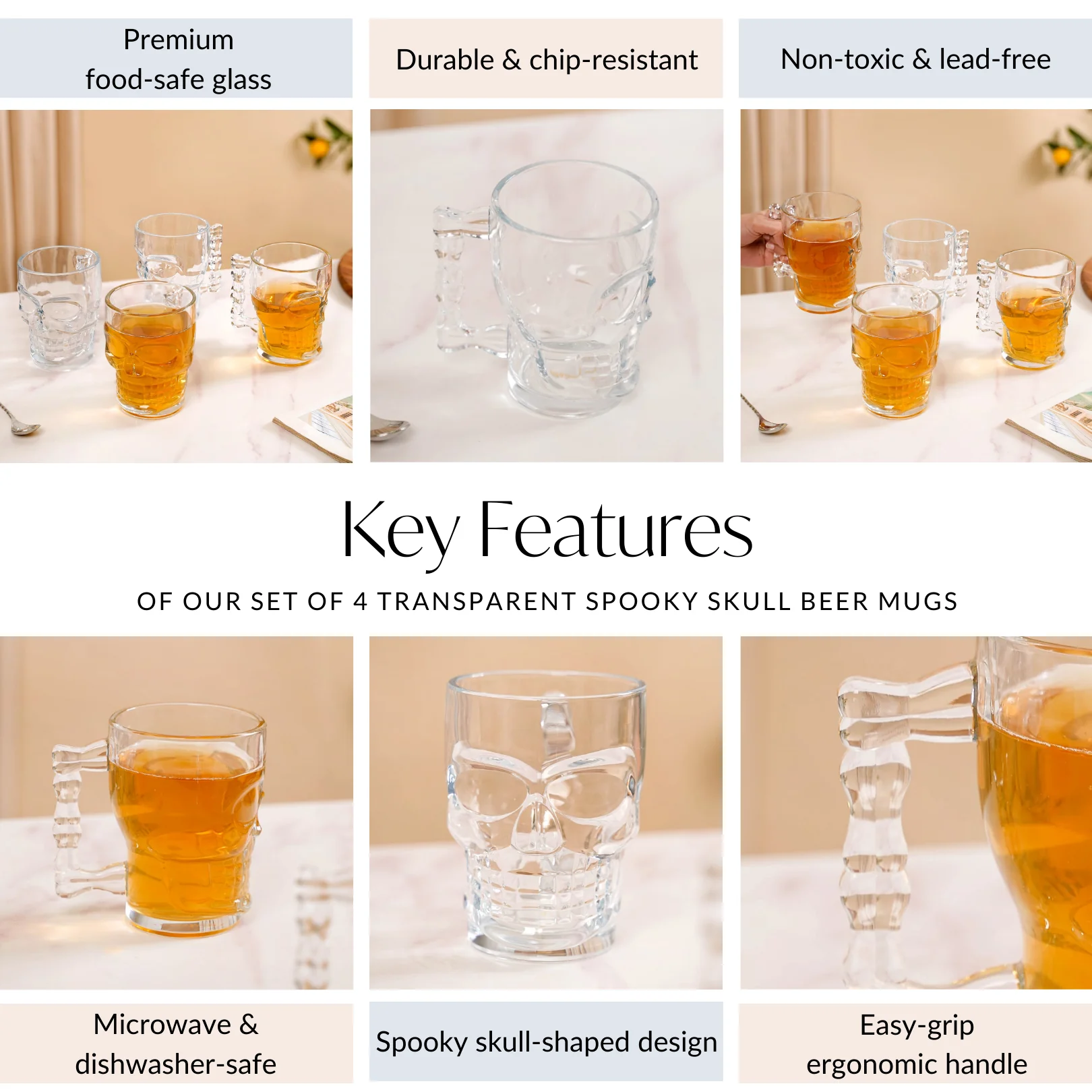 Skull Beer Mugs Set of 4 500ml - Image 5