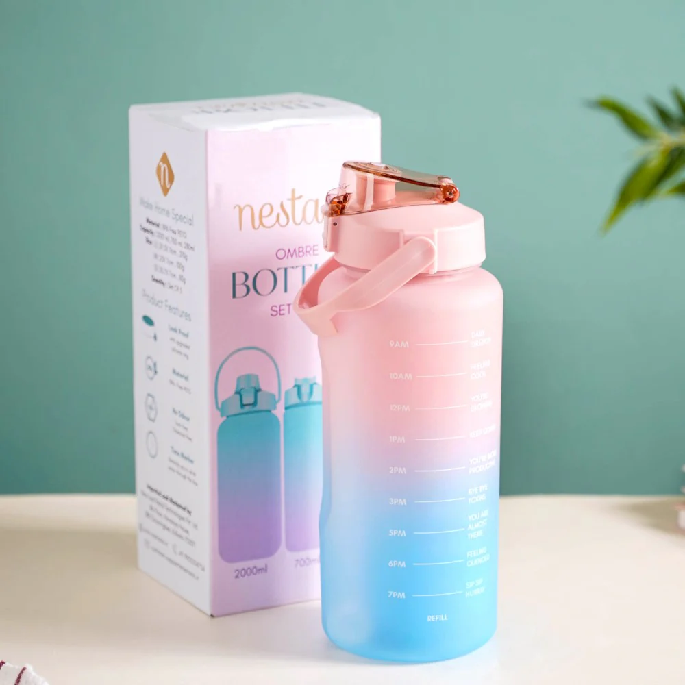 Sporty Motivational Water Bottles Set Of 3 Pink Blue - Image 4