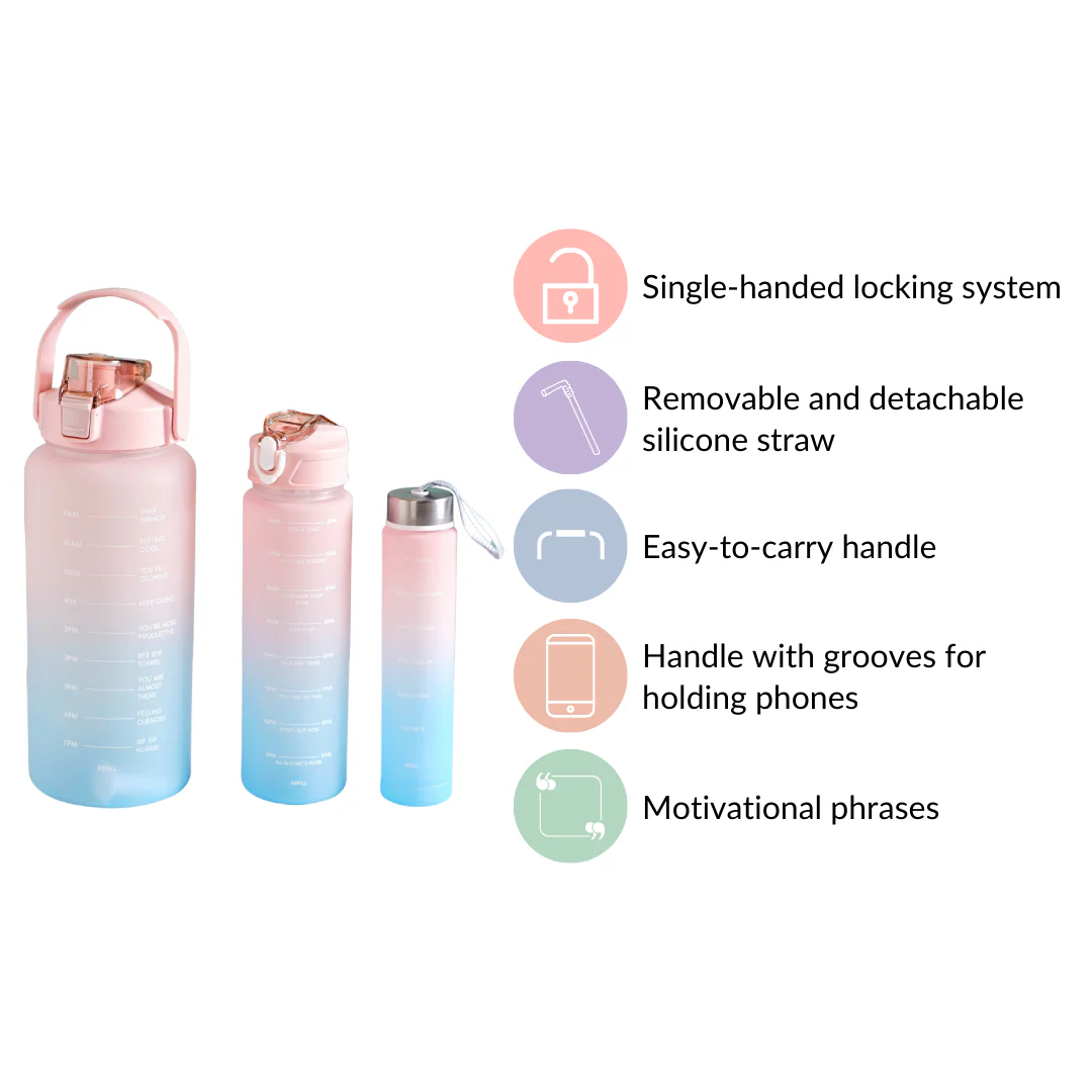 Sporty Motivational Water Bottles Set Of 3 Pink Blue - Image 8