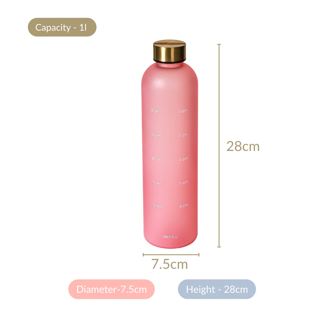 Stylish Time Marker Water Bottle Pink 1L Set Of 2 - Image 9